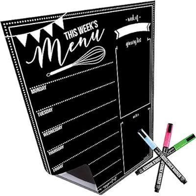 Magnetic Dry Erase Menu Board for Fridge: with Bright Neon Chalk Markers - 16x12" - Weekly Meal P... | Amazon (US)