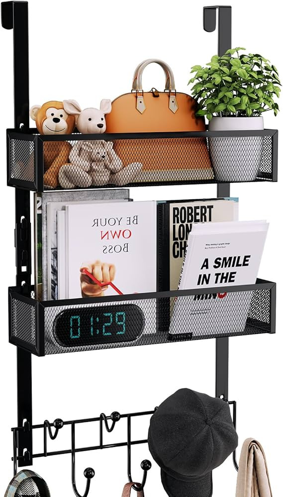 Consumest Over The Door Hooks Organizer - Extra Long Door Hanger with 9 Coat Hooks & 2 Mesh Baske... | Amazon (US)