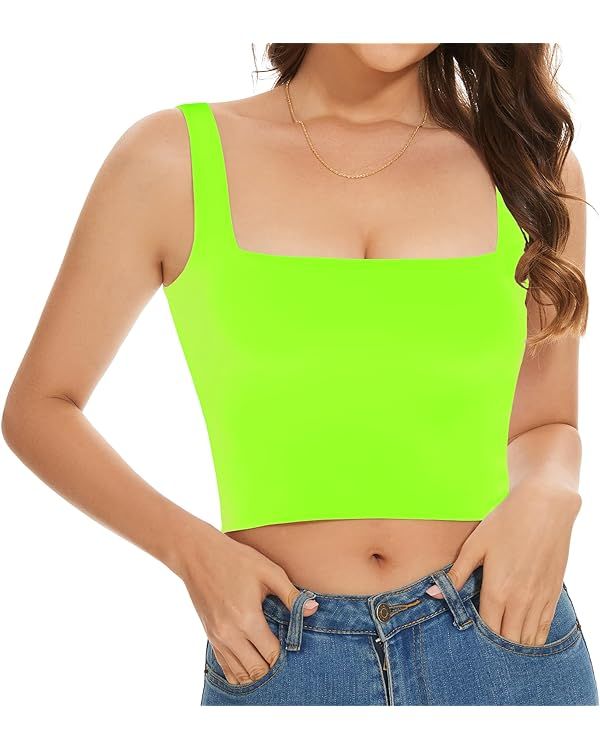 SanxiawaBa Women’s Sleeveless Crop Tops Square Neck Double Layer Workout Fitness Basic Cropped ... | Amazon (US)