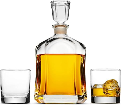 Whiskey Decanter Set with Whiskey Glasses and Airtight Stopper for Vodka, Bourbon, Brandy. Italia... | Amazon (US)