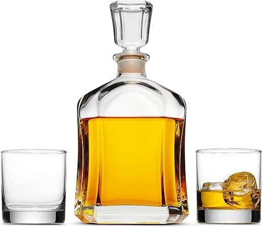Whiskey Decanter Set with Whiskey Glasses and Airtight Stopper for Vodka, Bourbon, Brandy. Italia... | Amazon (US)