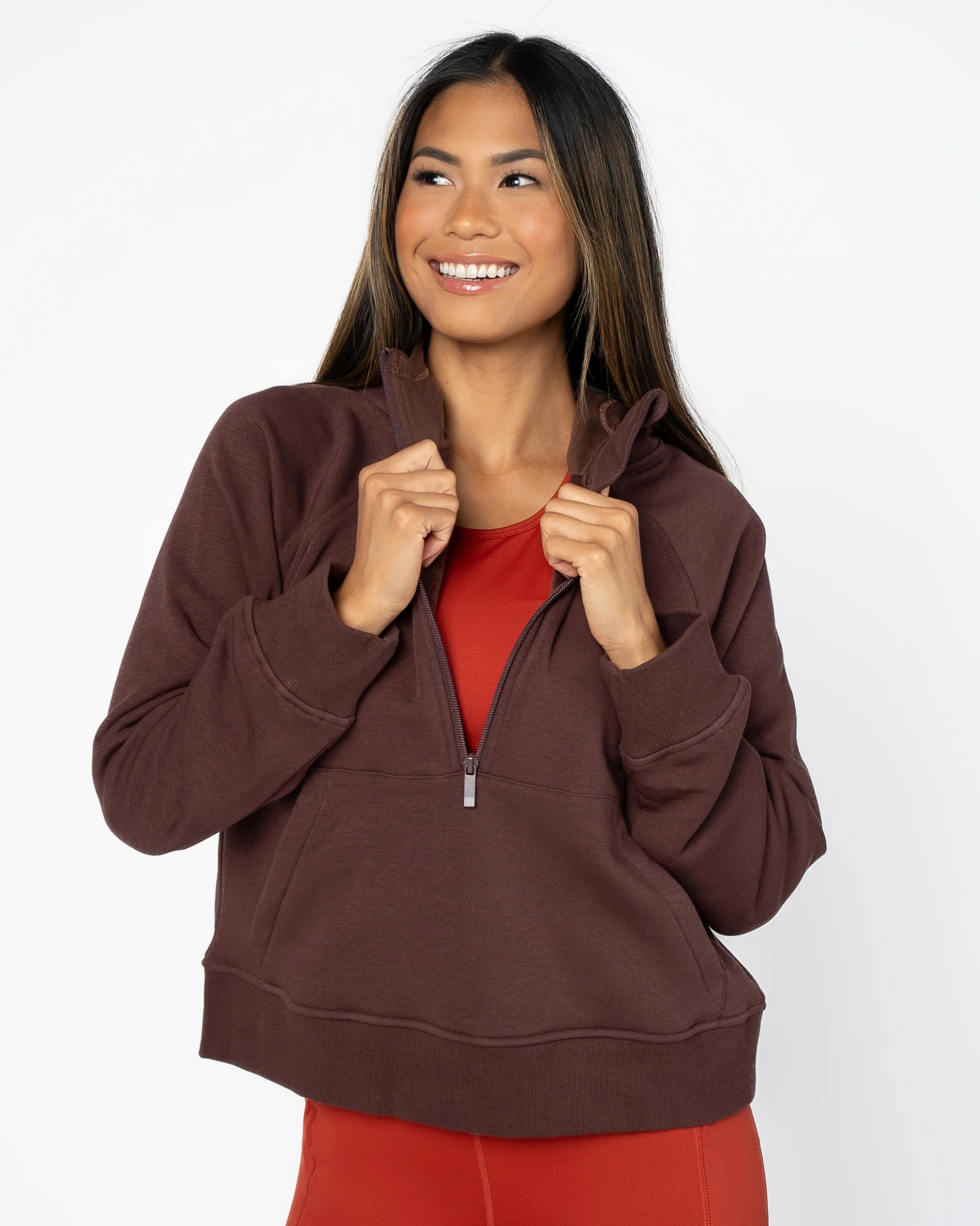 Classic Half Zip Up Hoodie - Fossil | Senita Athletics