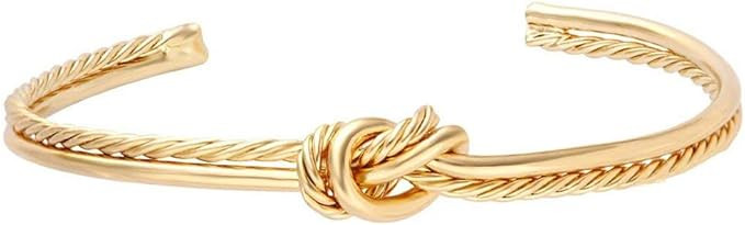 MANZHEN Simple Knot Love Knot Bangle Adjustable Open Cuffs Bracelet for Women Tie the Knot Bangle | Amazon (US)