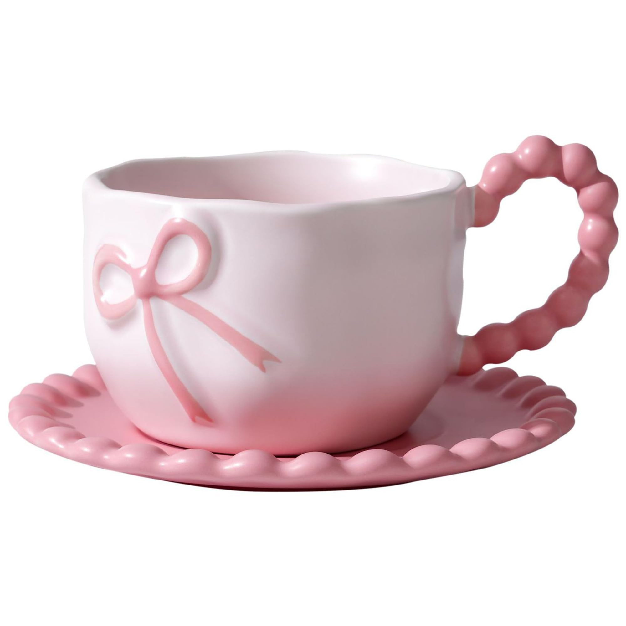 Bow Coffee Mug Pink Coquette Coffee Mugs Set with Saucer 12 OZ Personalized Porcelain Tea Cup Bow... | Amazon (US)