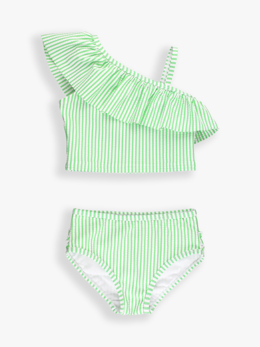 Seersucker One Shoulder Ruffle Tankini Swimsuit | RuffleButts / RuggedButts
