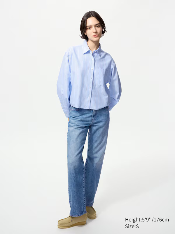 Oxford Boxy Cropped Shirt | Striped | UNIQLO (US)