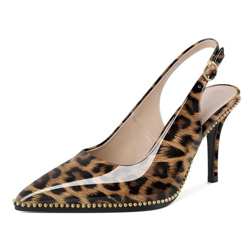 Joseywade Leopard Heels for Women Leopard Print Slingback Cheetah Print Pumps Shoes Leopard Slingback Shoes 3.5 Inches Stilettos US 10 | Amazon (US)