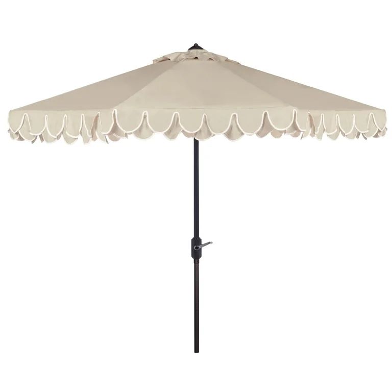 Safavieh Elegant 11' Market Crank Round Patio Umbrella, Beige/White | Walmart (US)