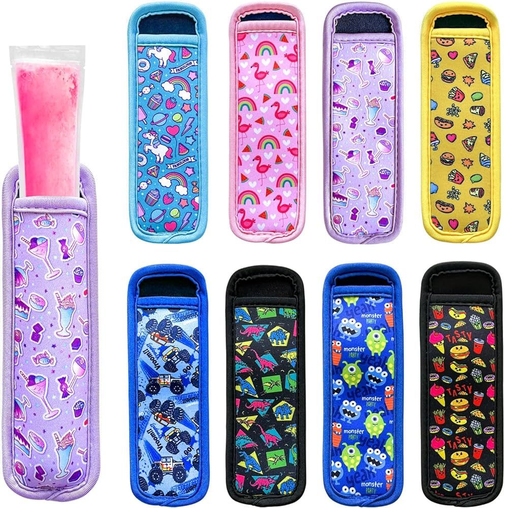 Ice Pop Sleeves, 8 Pieces Ice Pop Neoprene Insulator Sleeves, Freezer Popsicle Holder Sleeves, Co... | Amazon (US)