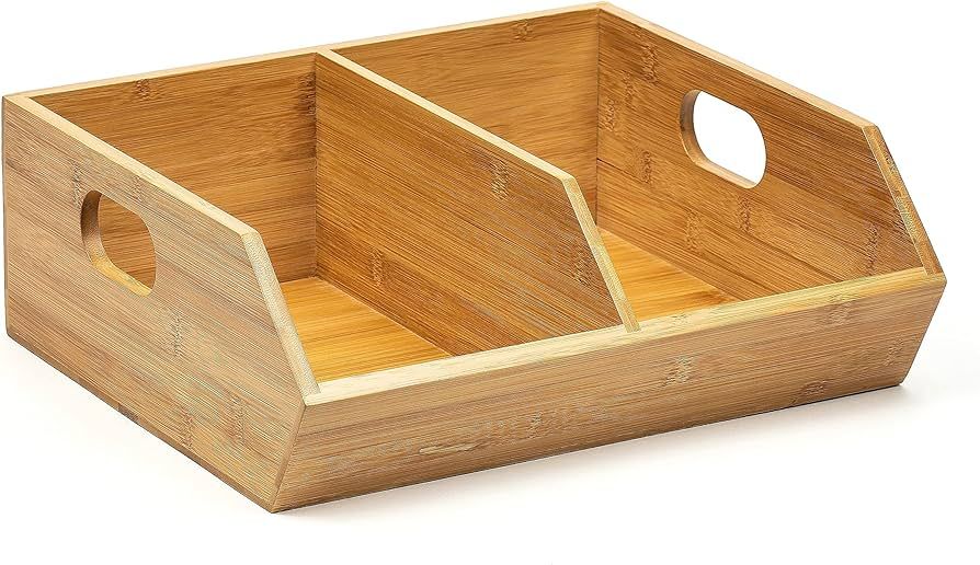 Merlin's Market Space-Saving Bamboo Organizer Bin - Polished 14'' Aesthetic Wood Basket with Ergo... | Amazon (US)