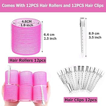 Hair Rollers Set 24 Pcs, Hair Curlers With 12 Pcs 48MM Self Grip Jumbo Hair Rollers & 12Pcs Duckb... | Amazon (UK)