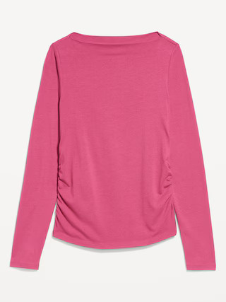 Long-Sleeve Slit-Neck Ruched Top | Old Navy (US)