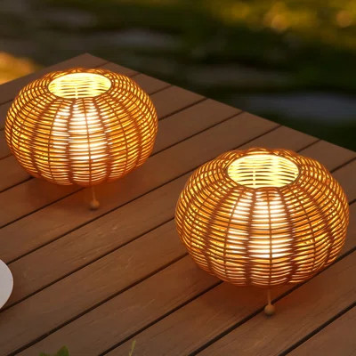 Kairi 5.75" Modern Bohemian Indoor/Outdoor Faux Rattan Lantern Rechargeable/Cordless Dimmable Integrated LED Table Lamp | Wayfair North America