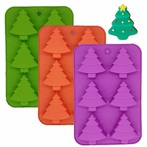 Accfore 3 Pack Christmas Tree Silicone Molds,6 Cavity Candy Baking Trays for Holiday Cakes,Candies,Gummy,Chocolates,Jelly,Soap,Ice Cube,Cookies (red, green, purple) | Amazon (US)