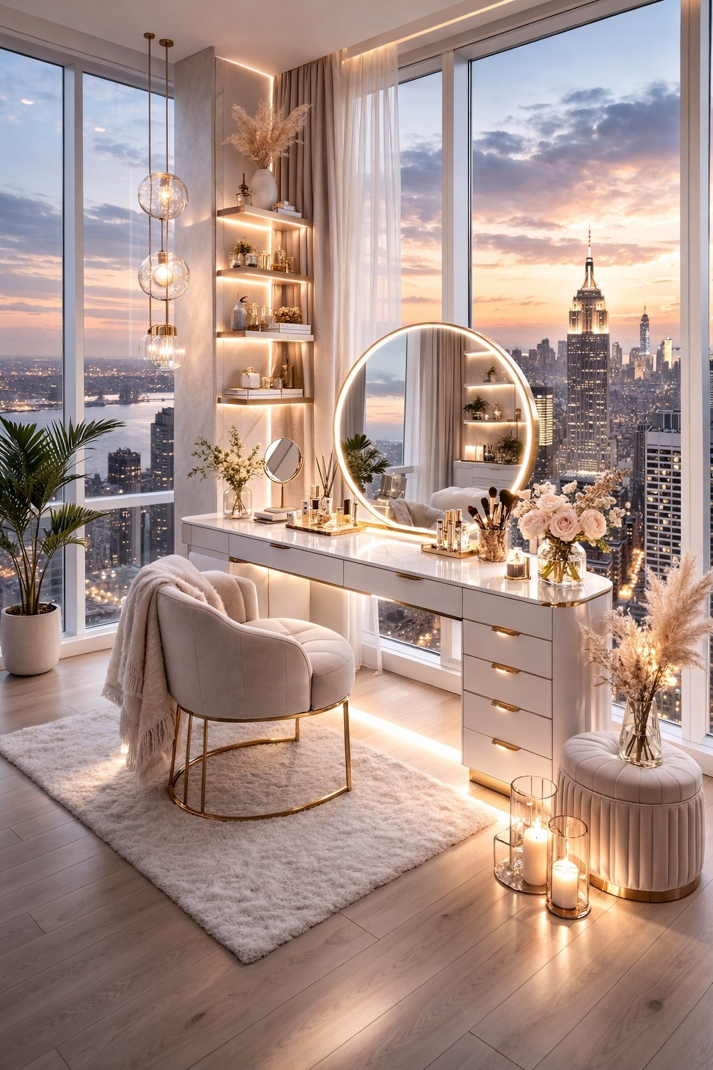 Luxury modern living room in a New York high-rise with floor-to-ceiling windows and breathtaking skyline views. Soft neutral tones, curved sectional sofa, sculptural coffee table, and statement LED chandelier create a clean, elegant, and Pinterest-worthy apartment aesthetic. Perfect inspiration for modern apartments, minimalist decor lovers, and high-end interior design.

#modernlivingroom #luxuryinterior #nycapartment #neutralhome #ledlighting #apartmentinspo #minimalistdecor #homedesignideas #ltkinspired #pinteresthome