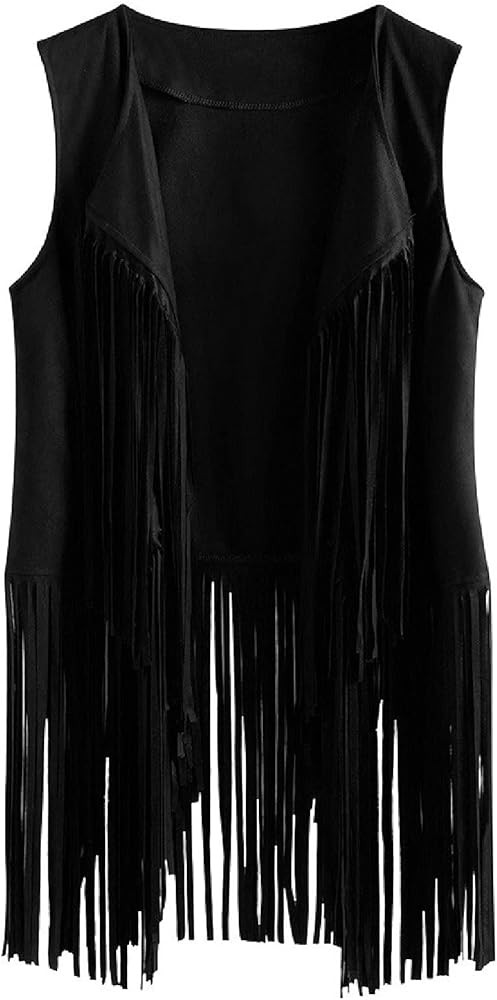Womens Vintage Western Fringe Vest Tops Classic Suede Leather 70s Cowboy Shirt Sleeveless Tassels... | Amazon (US)