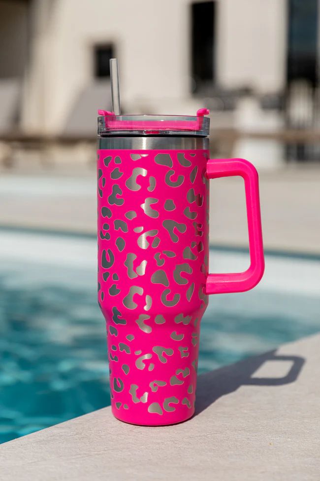 Sippin' Pretty Hot Pink Leopard 40 oz Drink Tumbler With Lid And Straw DOORBUSTER | Pink Lily
