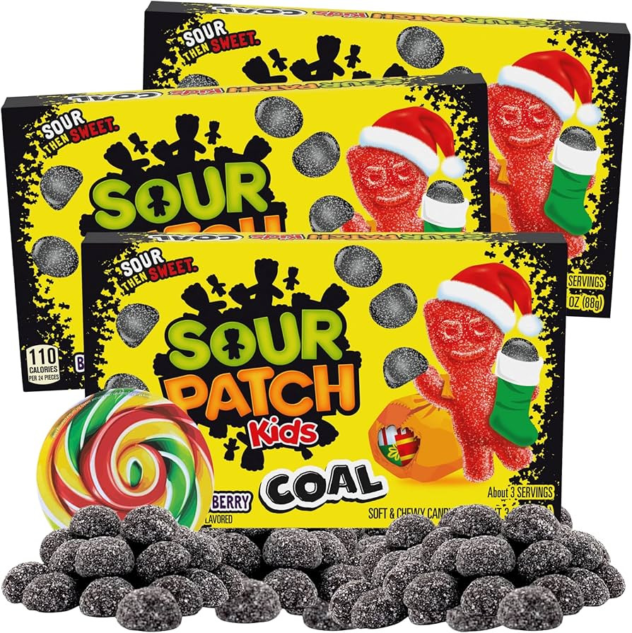 Holiday Sour Patch Kids Coal Theatre Box, Shareable Size Gummy Candy Packs, Stocking Stuffer, Gif... | Amazon (US)