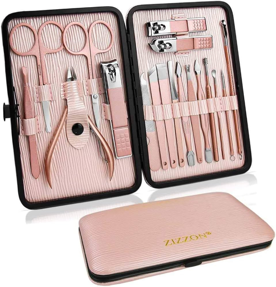 ZIZZON Manicure Set 18 in 1 Professional Pedicure Set Nail scissors Grooming Kit with Leather Tra... | Amazon (US)