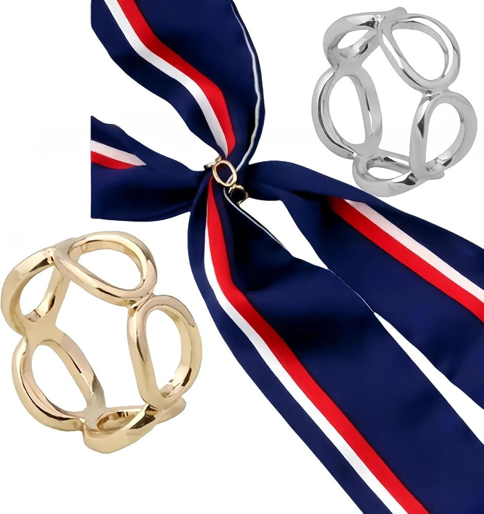 SYWDUDUCLT Scarf Ring for Women's Shawl, Silk Neckerchief, Tshirt, Gold/Sivler, S/M/L, 2 Pcs | Amazon (US)