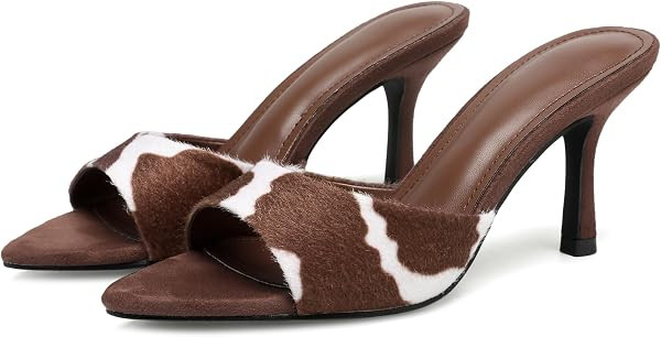 Riekhany High Heel Mules for Women Slip On Open Pointed Toe Classy Patent Leather Stiletto Pumps ... | Amazon (US)