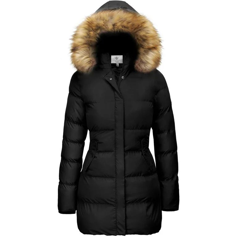 WenVen Women's Winter Coat Puffer Coat Warm Waterproof Jacket with Hood Black L | Walmart (US)