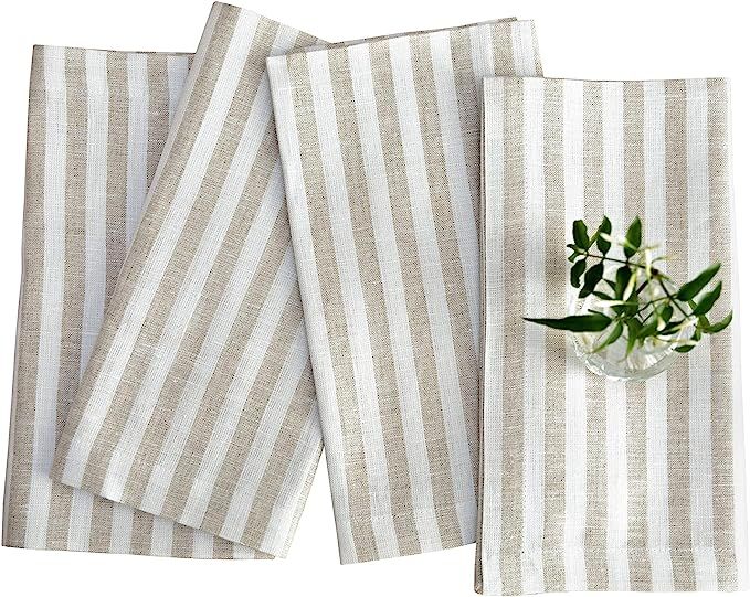 Solino Home Linen Cloth Napkins 20 x 20 Inch – 100% Pure Linen Natural and White Dinner Napkins... | Amazon (US)