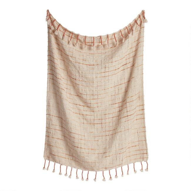 Ivory Variegated Windowpane Throw Blanket | World Market