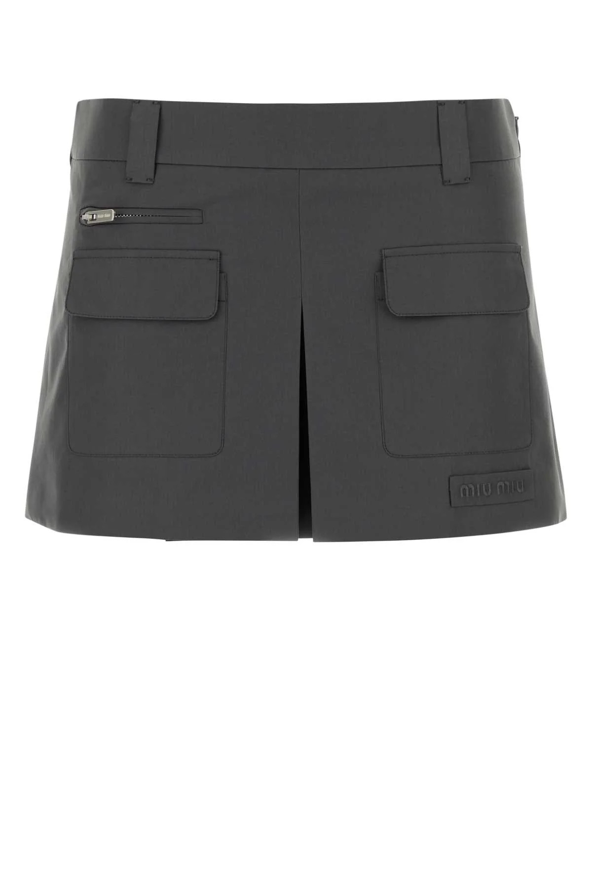 Miu Miu Pleated Cargo Cotton Cargo Skirt — Gray - 40 | Italist Inc.