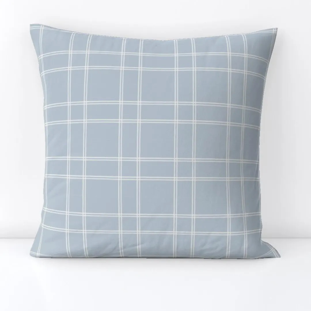 Soft Blue Plaid Throw Pillow - Windowpane Check  Cream On Blue Classic Preppy Decorative Square T... | Etsy (US)