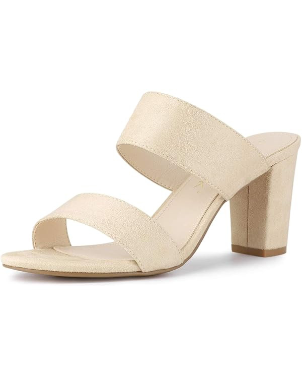 Allegra K Women's Opened Toe Block Heeled Slide Sandals | Amazon (US)