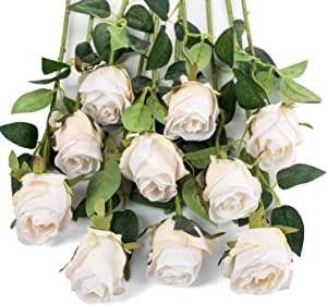 Flojery 10pcs Artificial Rose Flowers Long Stem Fake Silk Roses for DIY Wedding Bouquet Table Cen... | Amazon (US)