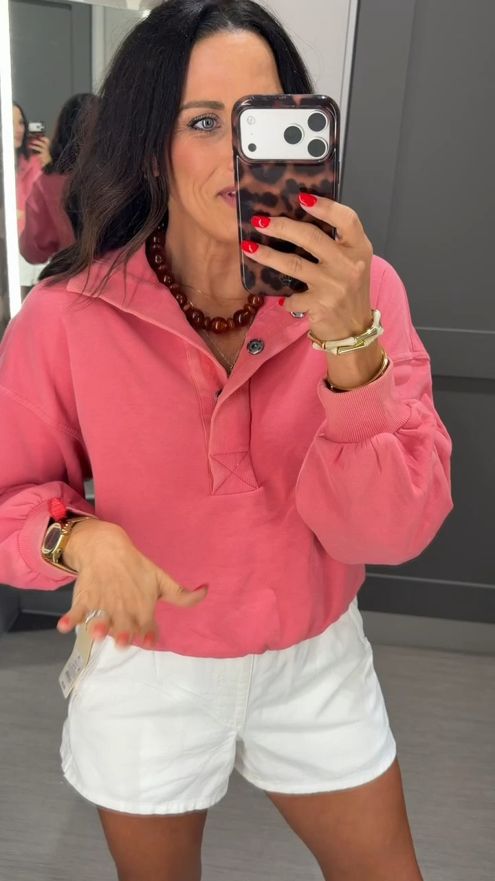 This sweatshirt is giving major Aerie vibes without the Aerie price tag! 💗 I love the oversized fit, the washed pink color, and the snap collar detail. It’s one of those throw-on pieces you’ll wear with shorts now and leggings all fall.

✨ Wearing an XS
✨ 5’3” for reference

#TargetStyle #TargetFinds #TargetFashion #AerieLookForLess #AffordableFashion #CasualStyle #EverydayOutfit #TargetNewArrivals #FallTransition #LTKStyle #LTKCreator