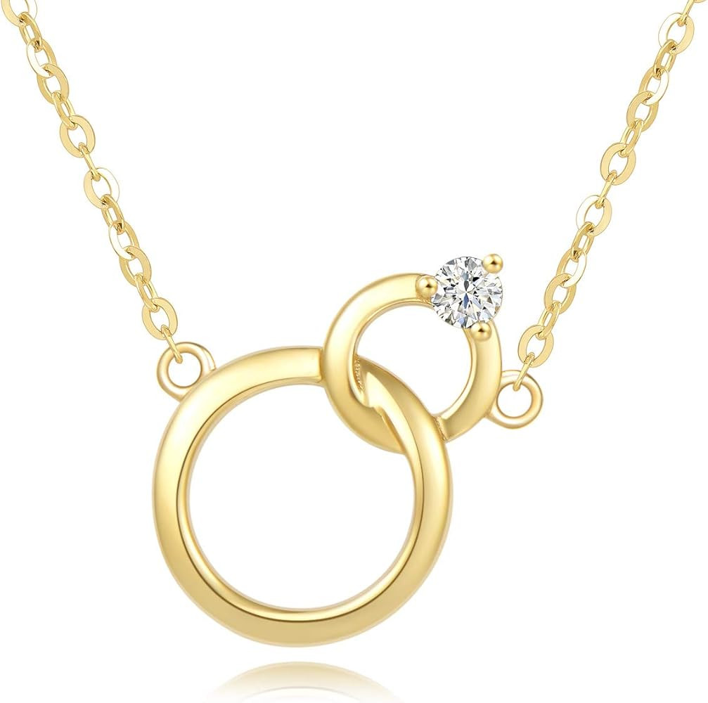 Agvana Valentines Day Gifts for Her 14K Solid Real Gold Diamond Two Interlocking Infinity Circle ... | Amazon (US)