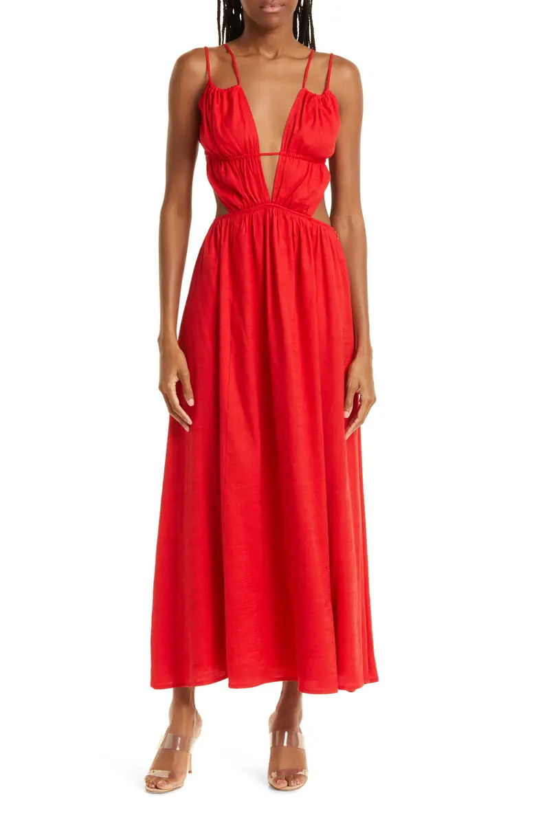 Cult Gaia Dua Ruched Linen Blend Maxi Dress | Nordstrom | Nordstrom