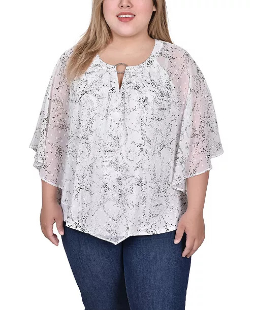 Plus Size Chiffon Poncho Top with Ring | Macy's
