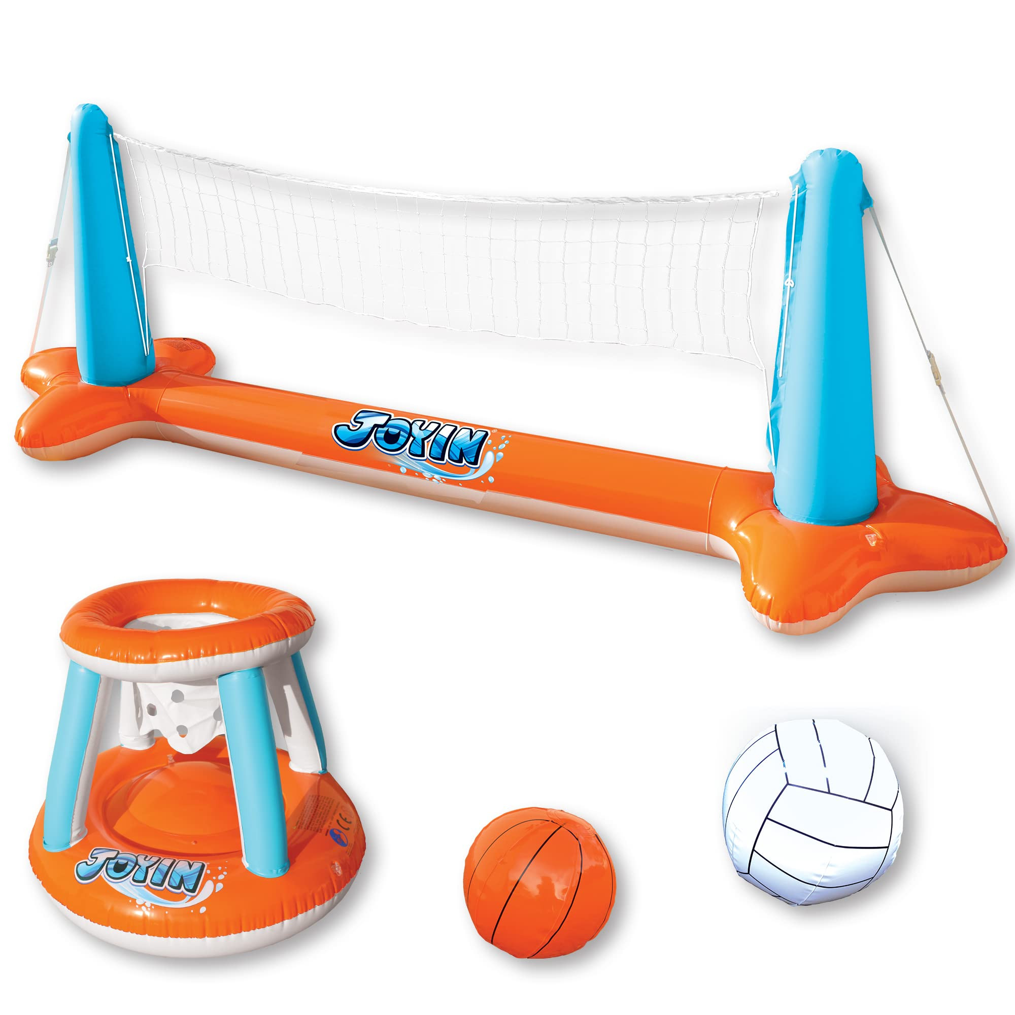 JOYIN Inflatable Pool Float Set Volleyball Net & Basketball Hoops, Floating Swimming Game Toy for Kids and Adults, Summer Floaties, Volleyball Court (105”x28”x35”)|Basketball (27”x23”x27”),L-Orange | Amazon (US)