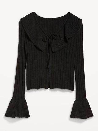 Wool-Blend Ruffle Tie-Front Cropped Cardigan | Old Navy (US)
