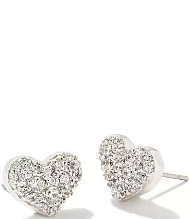 Kendra Scott Ari Pave Crystal Heart Silver Stud Earrings - Silver | Dillard's