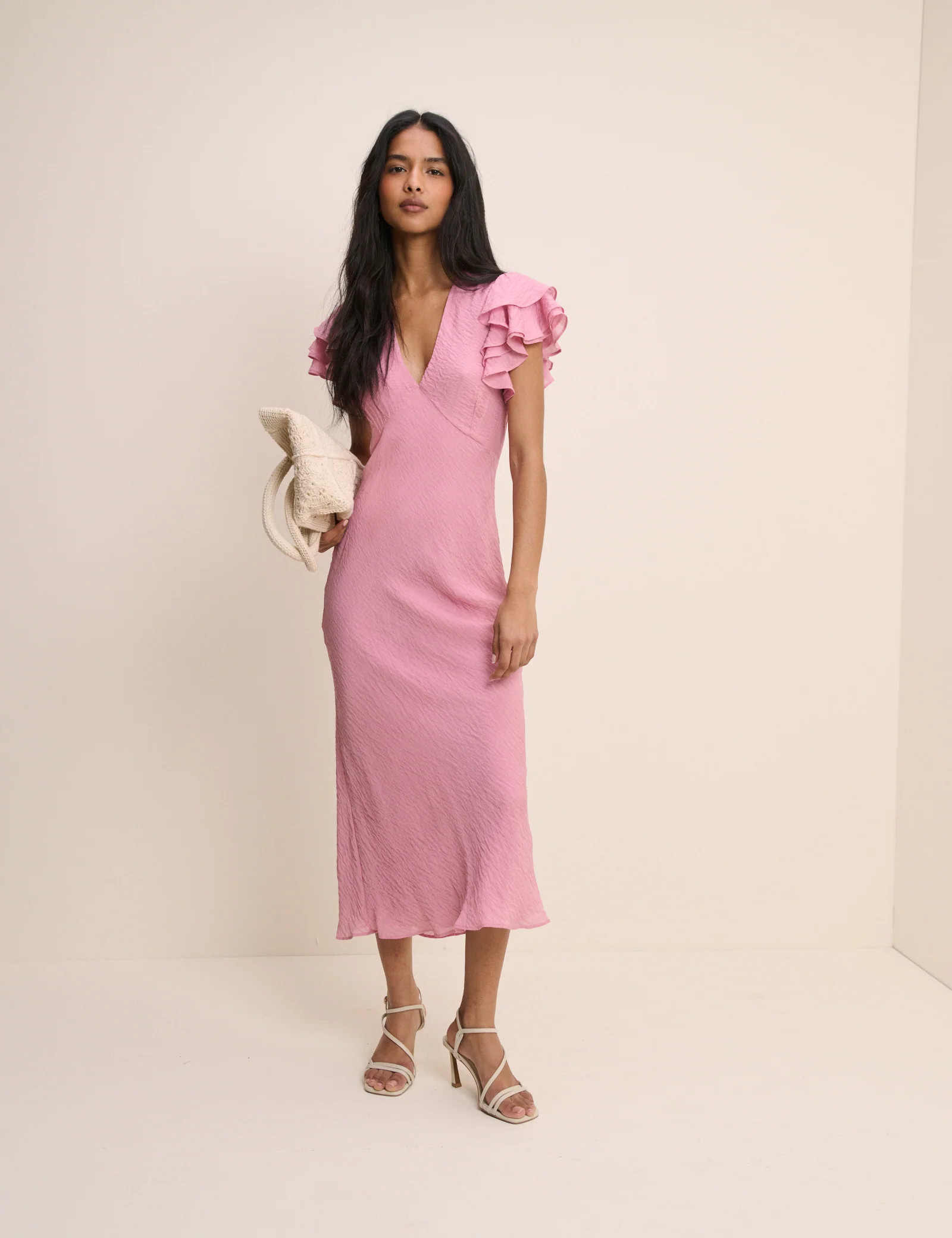 Pink Frill Sleeve Layla Midi Dress | Nobody's Child