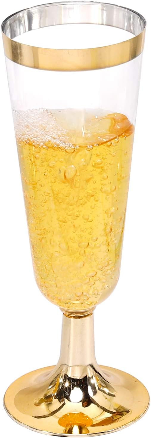 I00000 Gold Champagne Flutes 50 PACK, 5 Oz Disposable Champagne Glasses, 2-Piece Plastic Toasting... | Amazon (US)