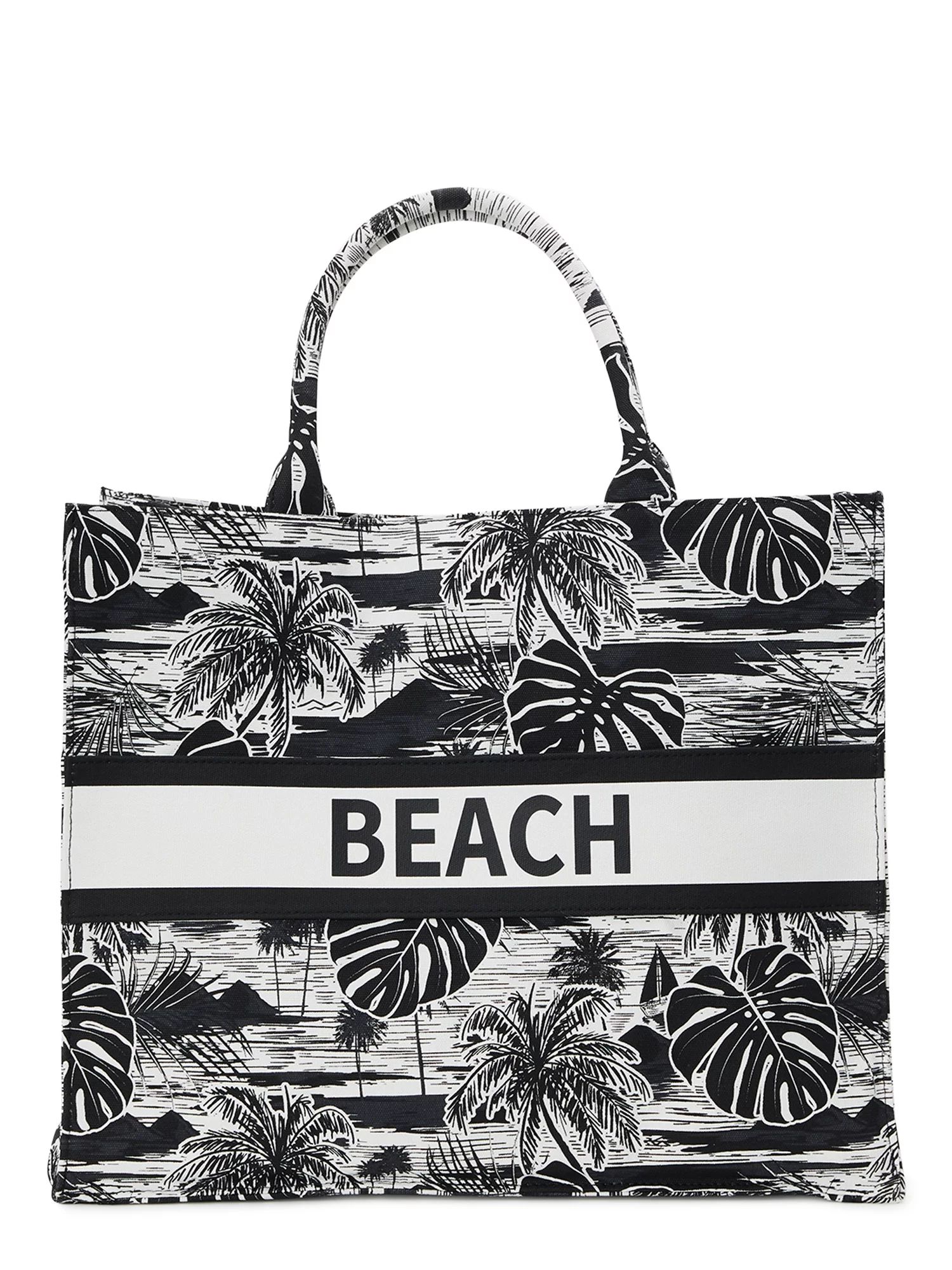 No Boundaries Women's Canvas Print BeachTote Handbag Black/White | Walmart (US)