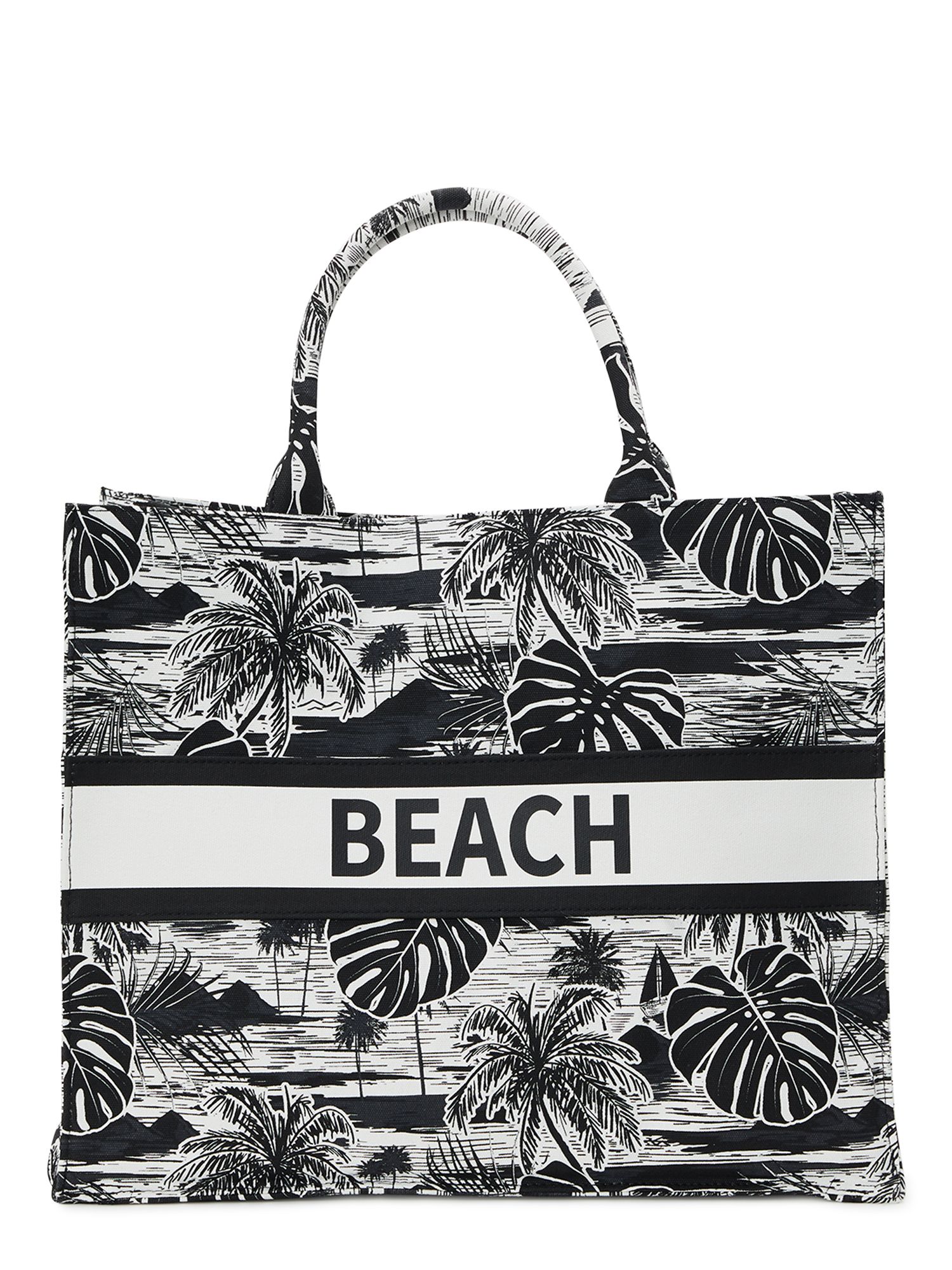 No Boundaries Women's Beach Canvas Print Tote Bag Black/White - Walmart.com | Walmart (US)