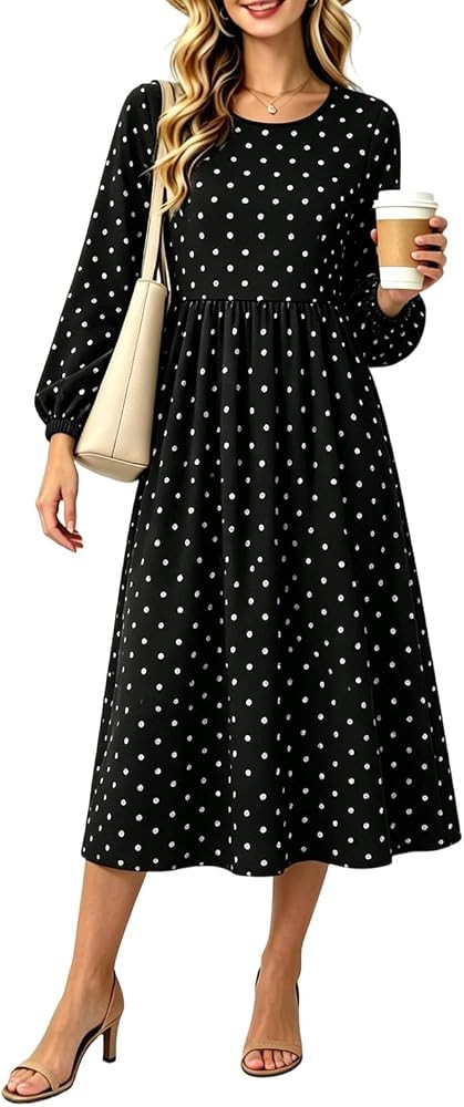 Cute Dress Women Polka Dot A-Line Dress Crewneck High Elastic Dresses | Amazon (CA)