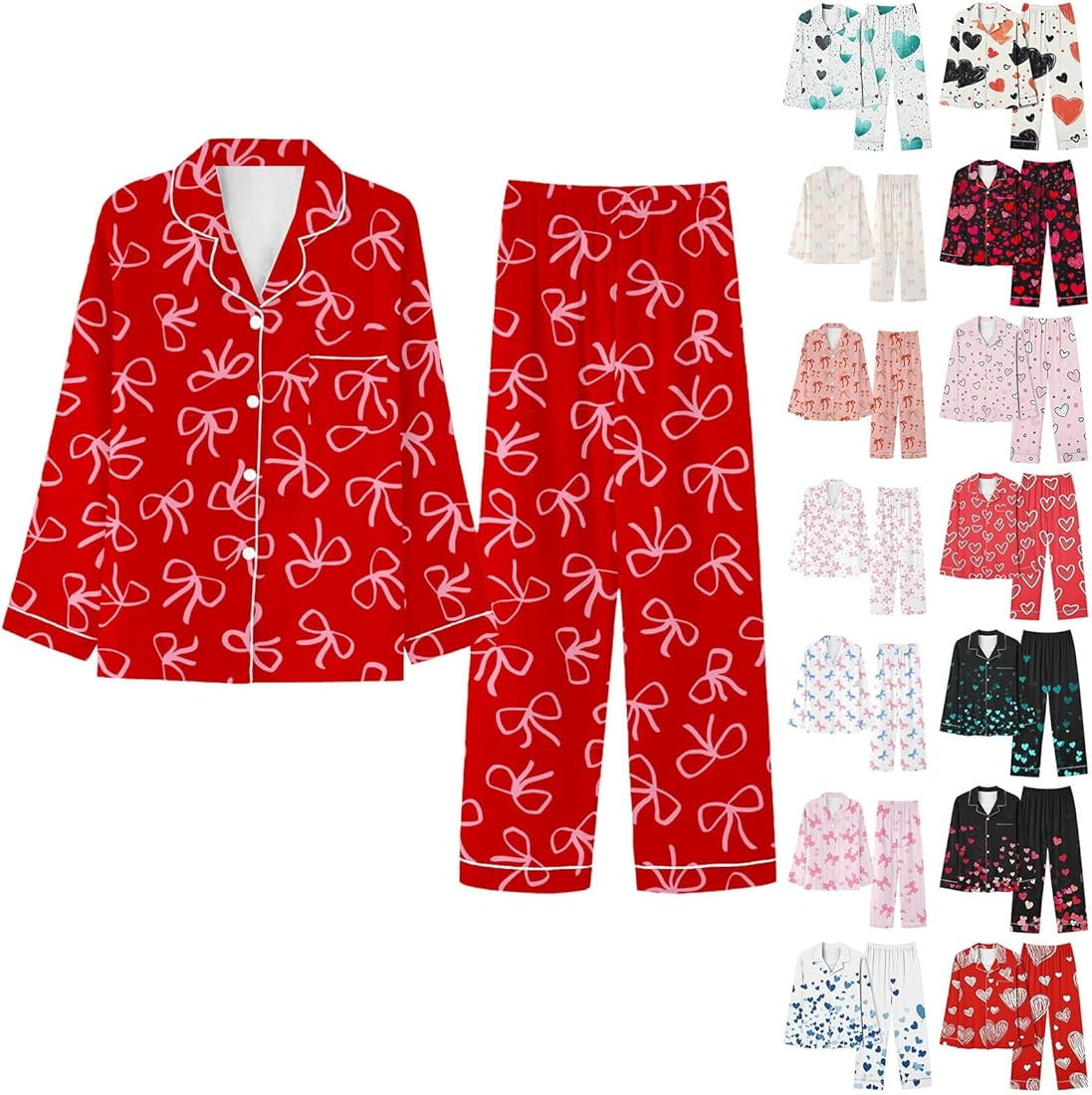 Bow Pajamas for Women Valentines Day Pajamas Sets Bow Tie Love Heart Pajamas Y2k Cute Soft Comfy ... | Amazon (US)