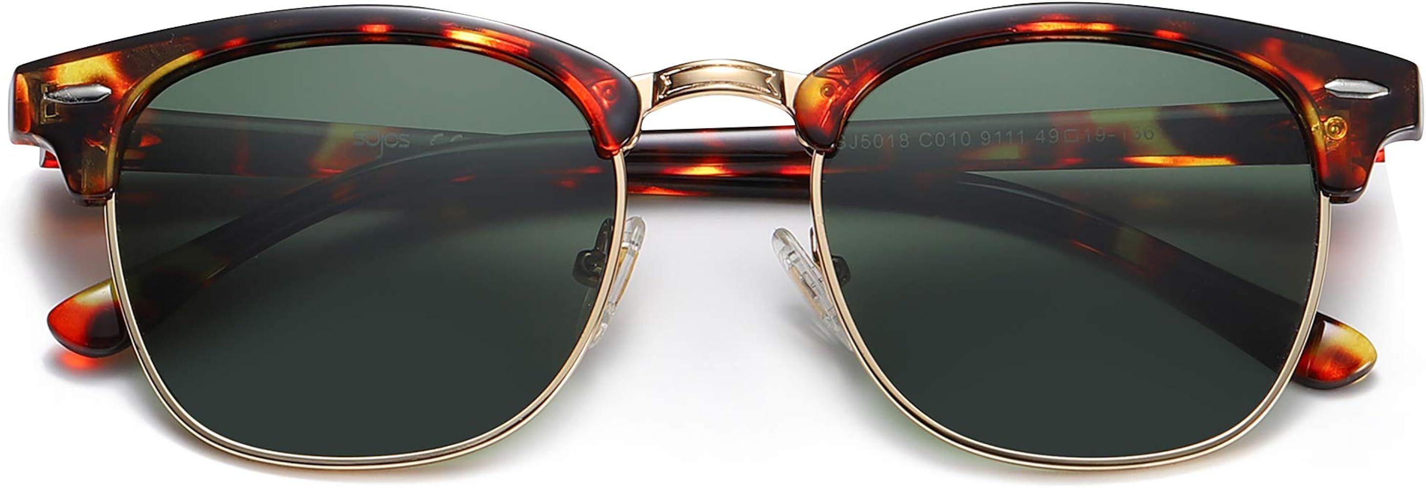 SOJOS Retro Semi Rimless Polarized Sunglasses Horn Rimmed UV400 Glasses SJ5018, Yellow Tortoise F... | Amazon (US)