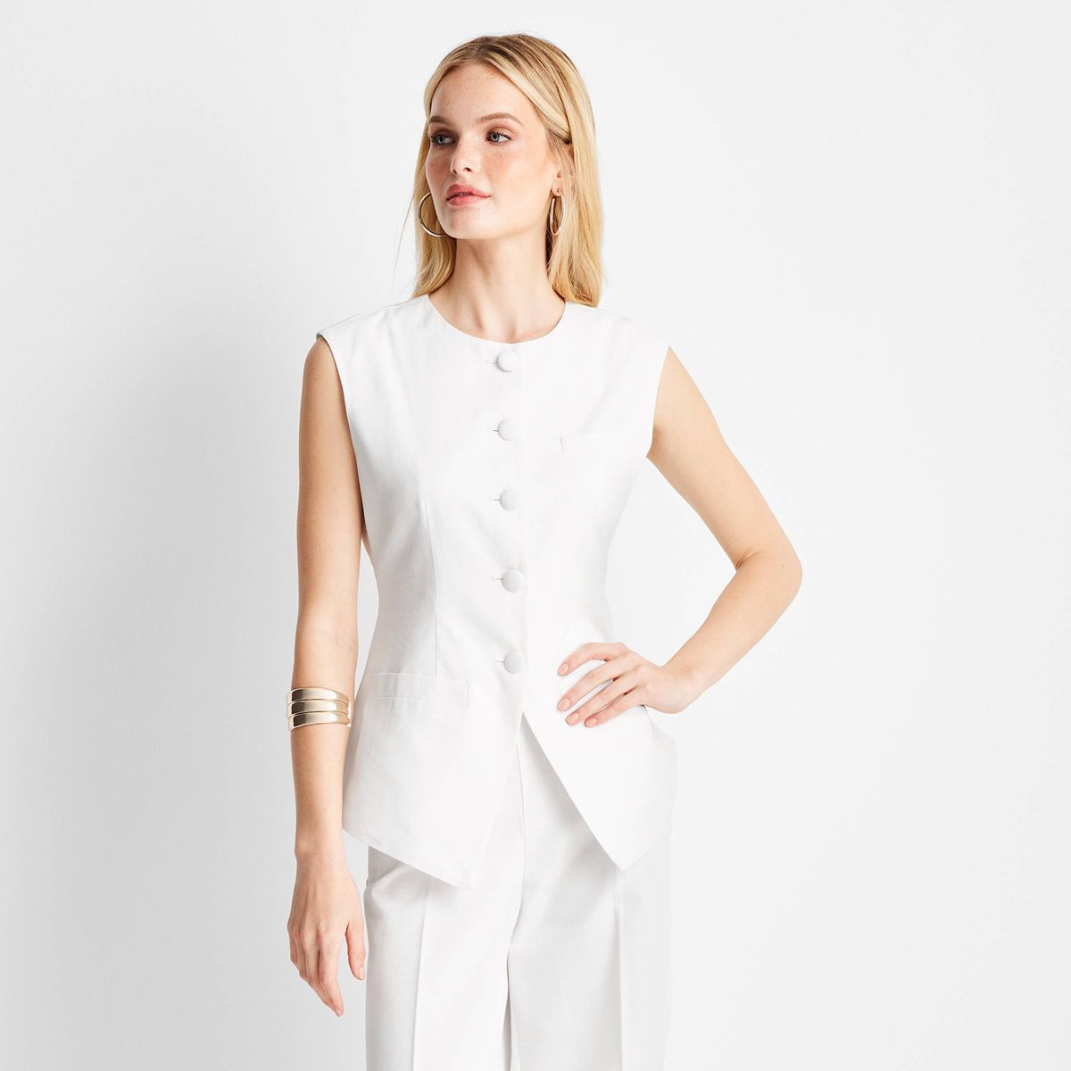 Women's Sleeveless Button-Front Waistcoat - Future Collective™ with Jenee Naylor White 00 | Target