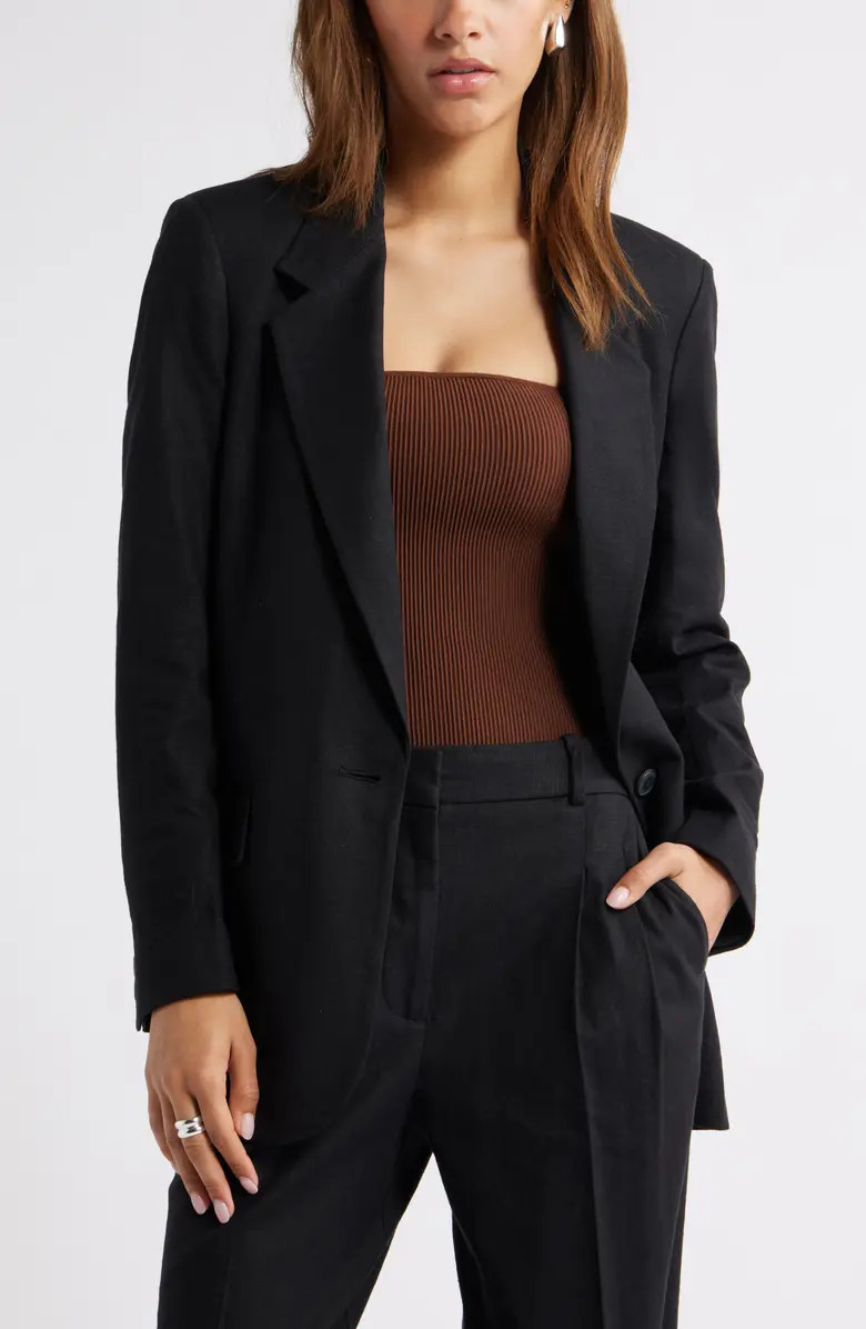 Open Edit Everyday One-Button Linen Blend Blazer | Nordstromrack | Nordstrom Rack