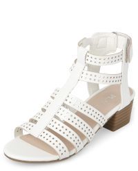 Girls Perforated Gladiator Heel Sandals | The Children's Place  - WHITE | The Children's Place