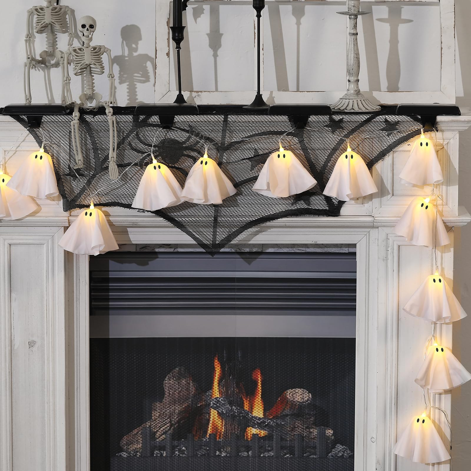 Halloween Decoration-Light Up Ghost Garland-Handmade LED Ghost String Lights Banner for Home Part... | Amazon (US)